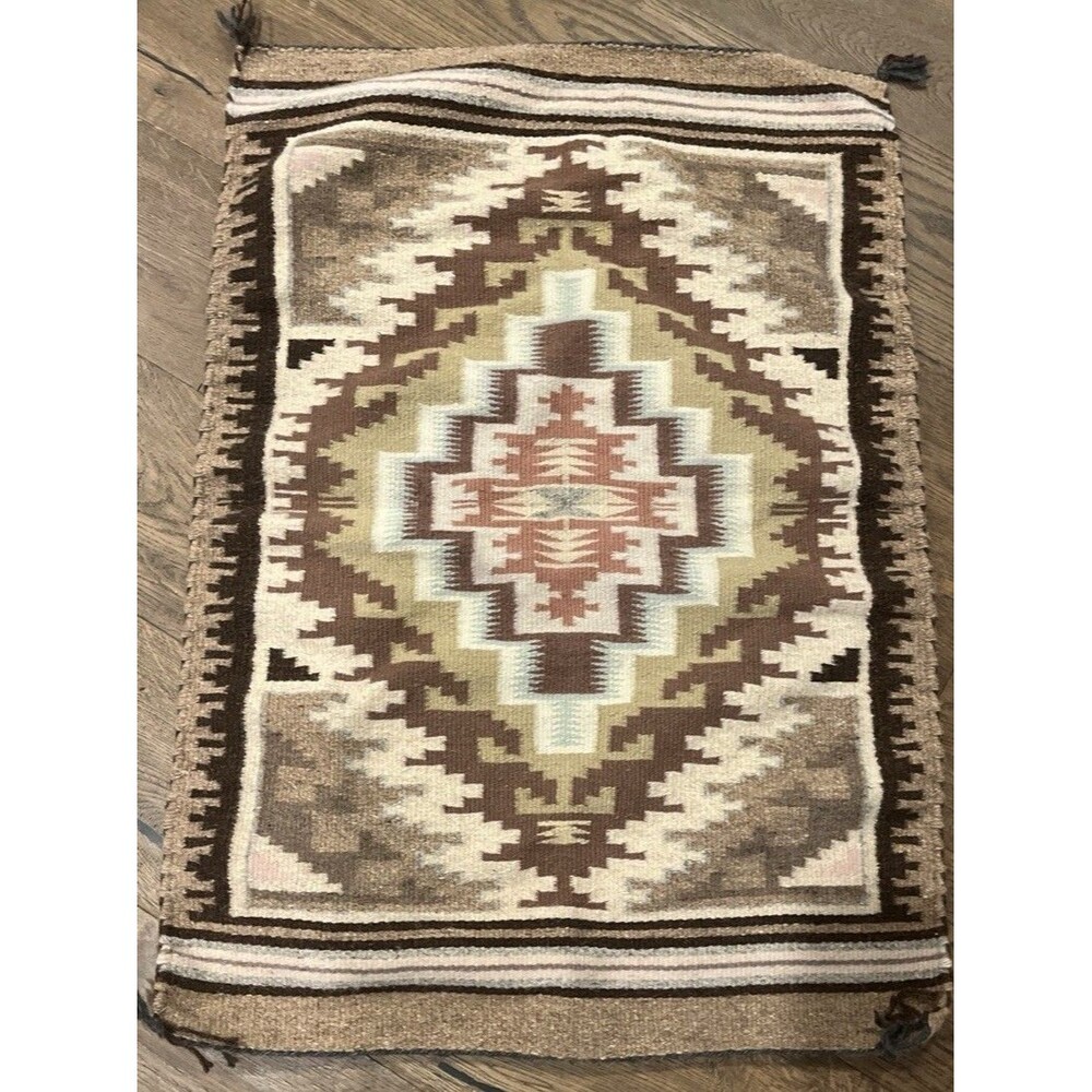 Vtg Authentic Navajo Hand Woven All Wool Rug 2x3 Serrated Diamond Eye Dazzler
